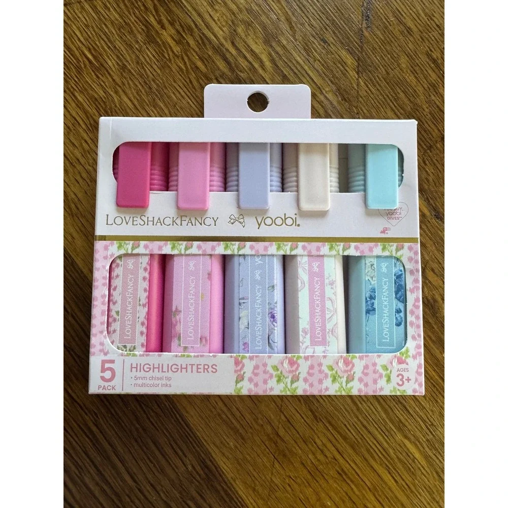 LoveShackFancy x Yoobi 5 Pack Highlighters Floral Chisel Tip Multicolor Inks NEW